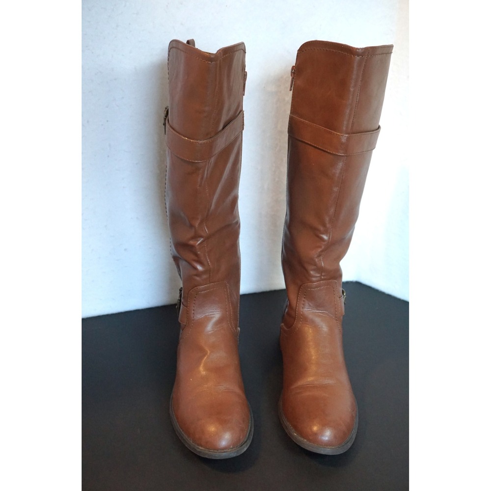 Marbella Stacy Plus Womens Cognac Brown Tall Riding Boots Size 8M Buckle Detail